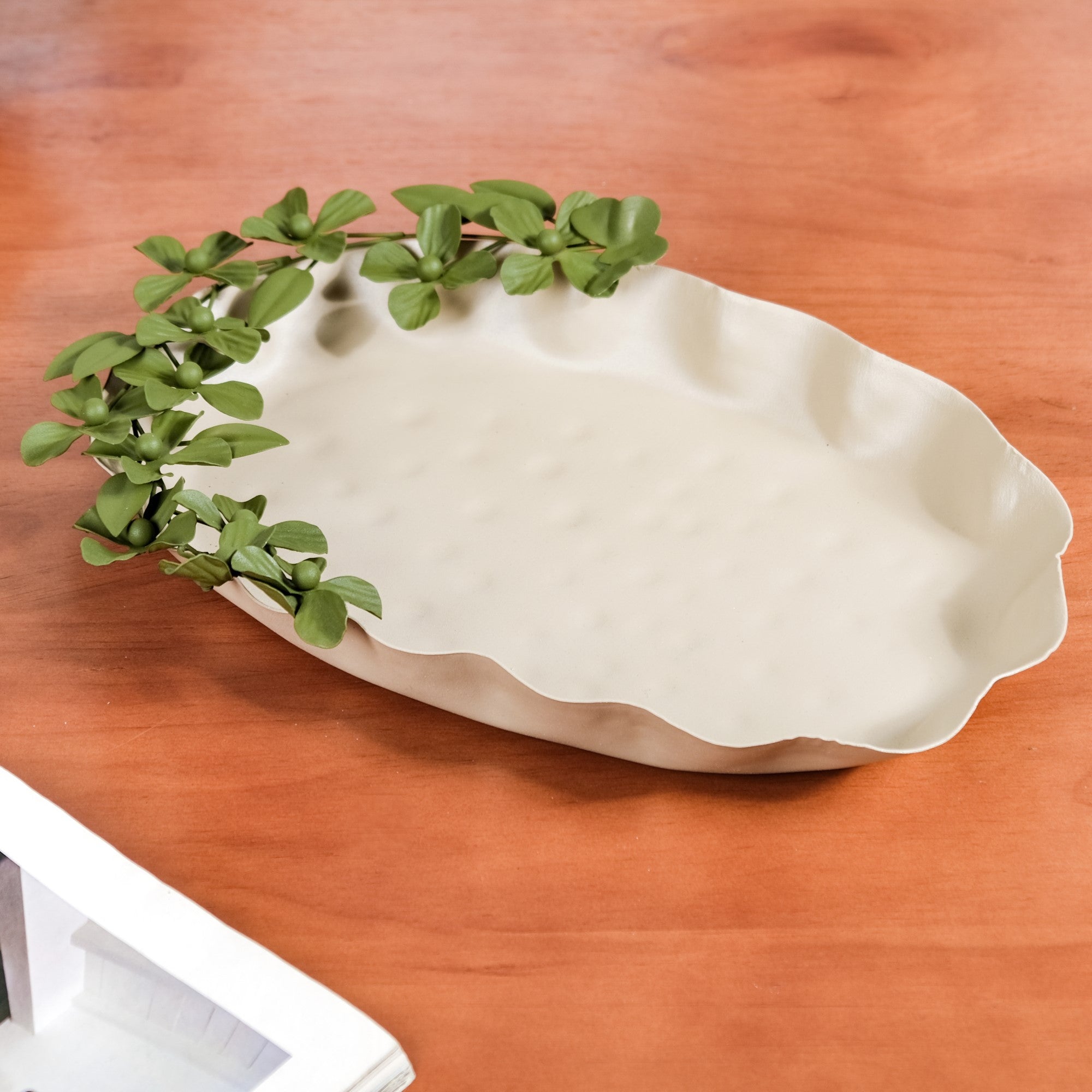 beautiful green garden oval decorative metal tray 15x9 inch